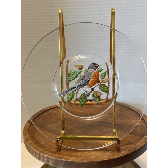 Birds painted On Clear Glass Plates Robin Goldfinch Blue Jay Tufted Titmouse - Picture 8 of 15